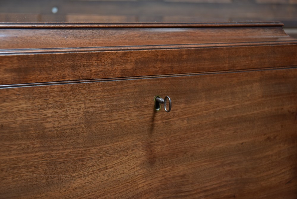 An Edwardian mahogany cellarette featuring a hinged stepped lid, front keyhole escutcheon, and carved cabriole legs with claw-and-ball feet. View III
