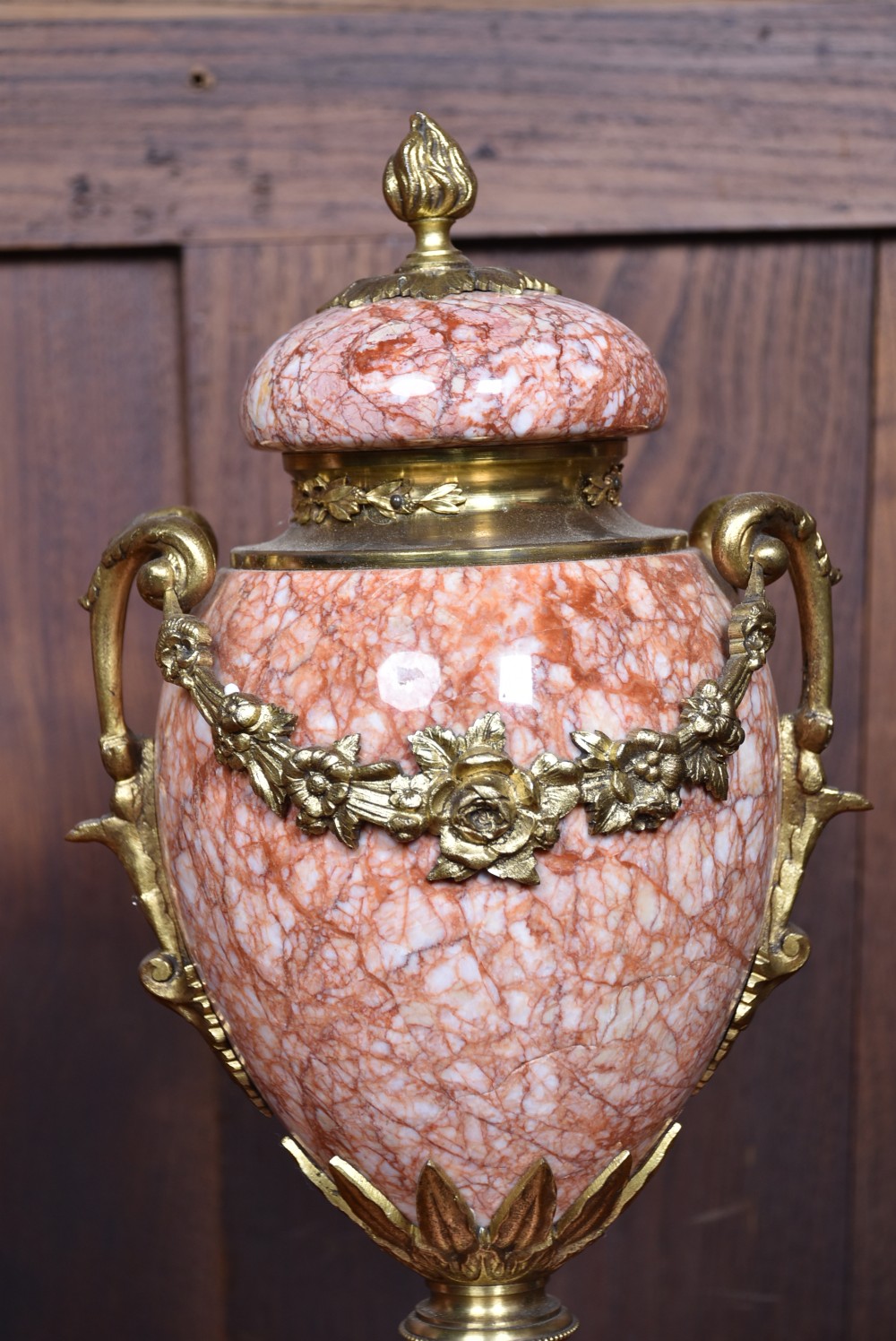 Pair of French Pink Marble Cassolettes / Urns View V
