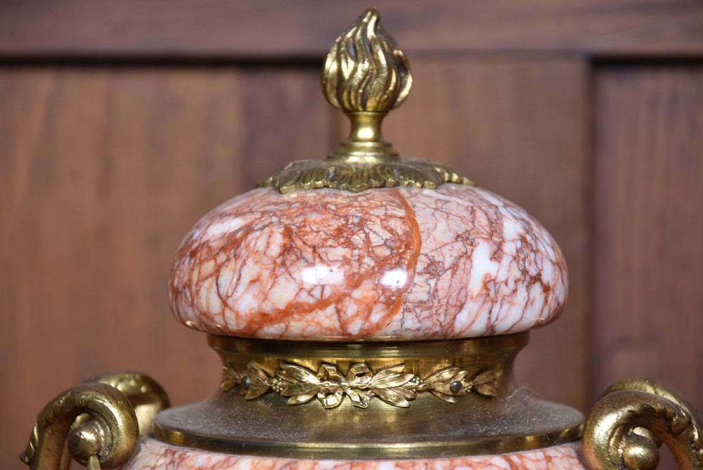 Pair of French Pink Marble Cassolettes / Urns View VI