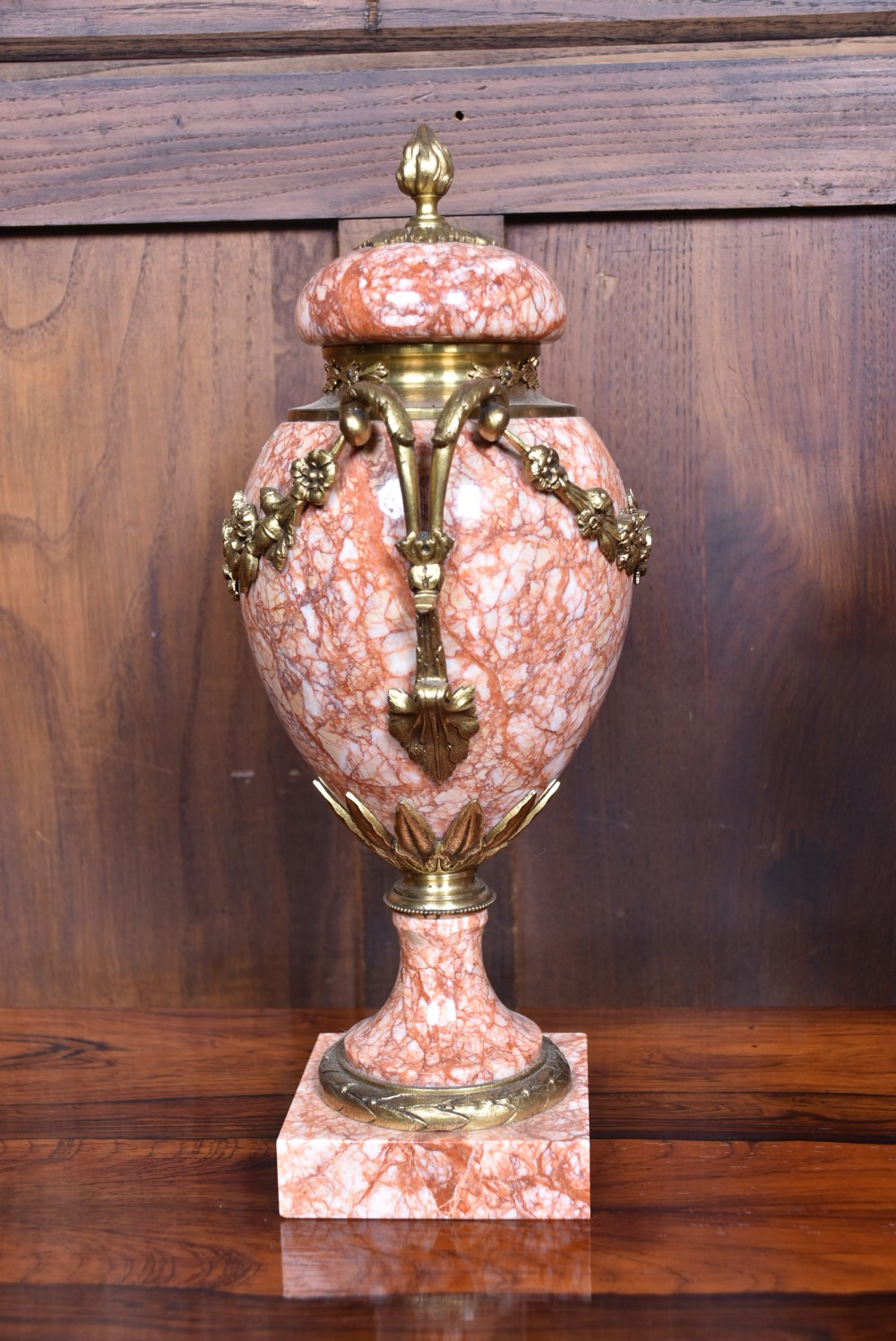 Pair of French Pink Marble Cassolettes / Urns View VIII