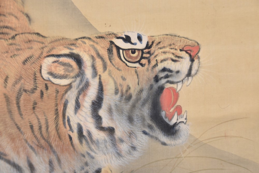 Japanese Silk Scroll – Tiger in Moonlit Landscape by Sakuba View X