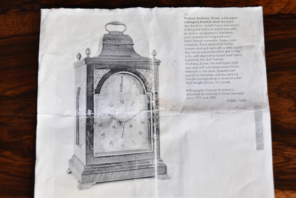 Mahogany Bracket Clock by Thomas Andrews of Dover View XV