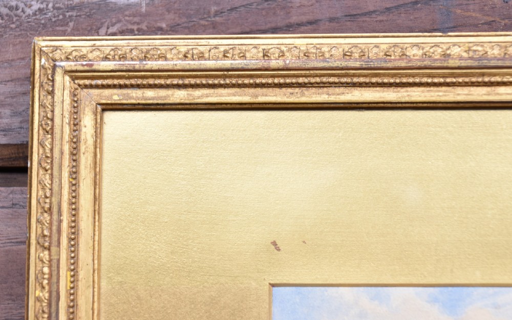 A framed Victorian historical painting depicting two sentinels watching over an open moorland landscape, set within a wide gold gilt frame. View VI