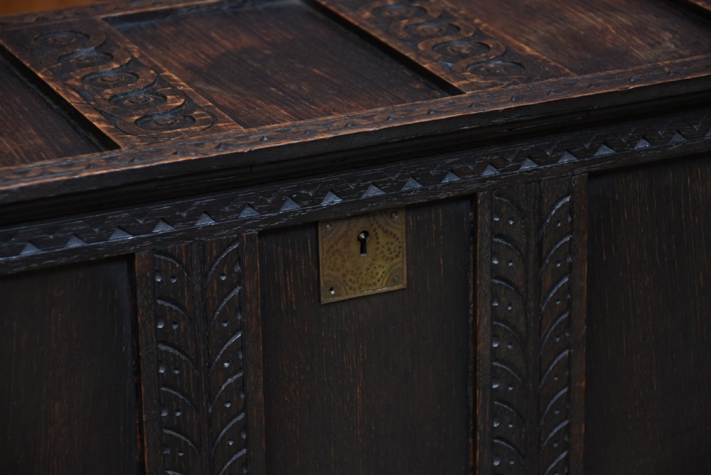 Miniature Edwardian Carved Oak Coffer View IV