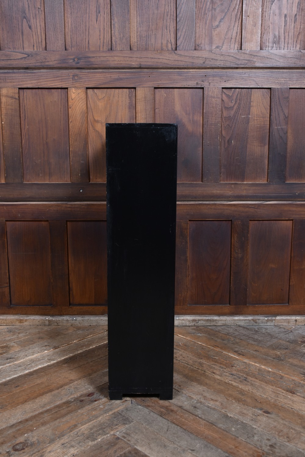 A rectangular black glass-fronted display case featuring full-mount taxidermy of a grey heron and a moorhen set against a painted background with marsh reeds. View XVI
