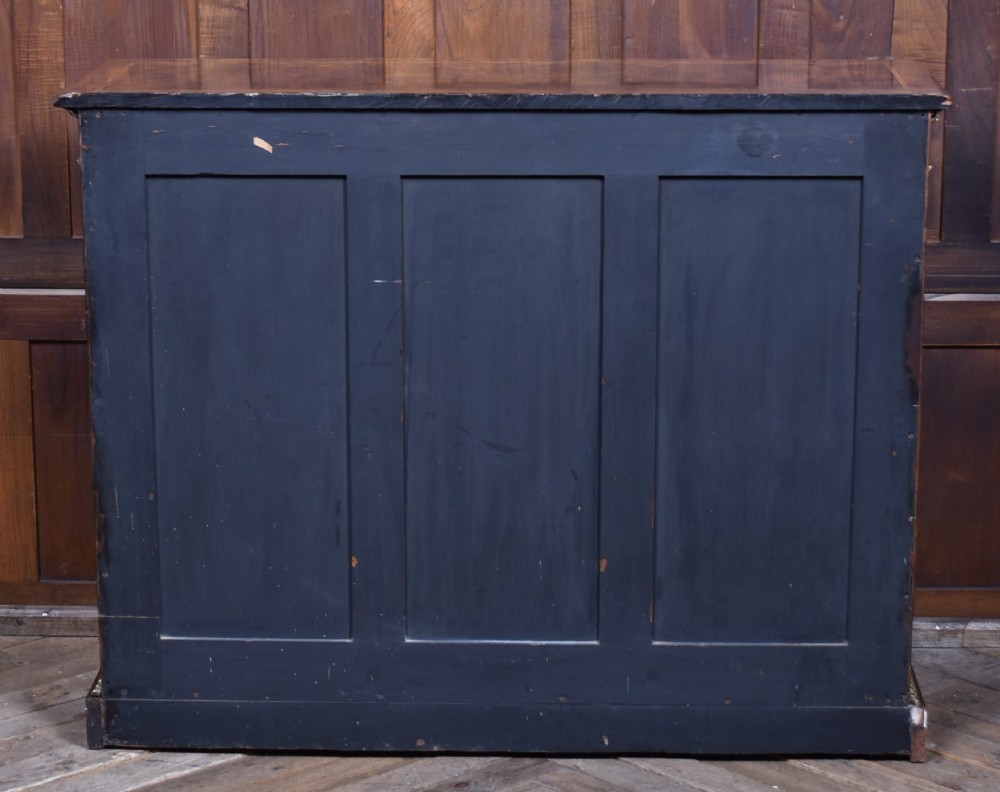 A 19th-century Victorian burr walnut side cabinet featuring two panelled doors with decorative brass mounts and a plinth base. View XIII