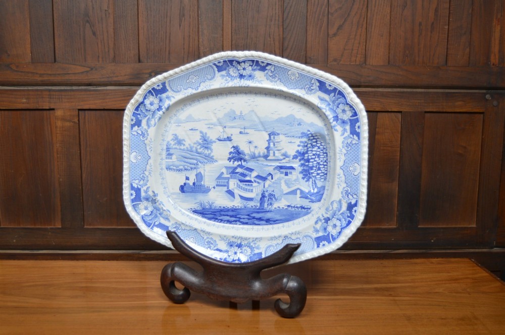 Blue & White Transferware Charger – “India Temple”, J.W.R.,