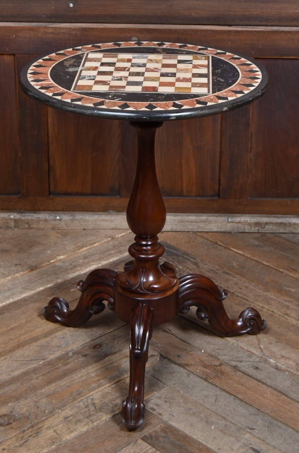 Pietra Dura Marble‑Inlaid Pedestal Table