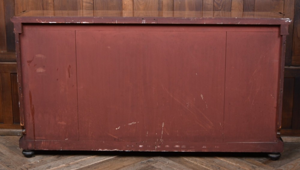 A Victorian inlaid rosewood credenza sideboard featuring central parquetry doors adorned with blue jasperware plaques, flanked by two glass-fronted side display cabinets. View XIV