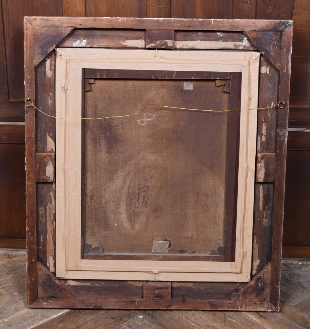 A nineteenth-century oil painting on canvas depicting a seated gentleman wearing a black jacket and white shirt, housed within a gilded wooden frame. View VIII