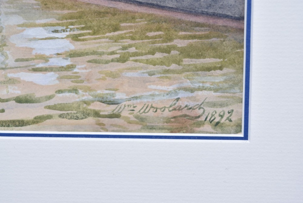 A framed watercolour painting depicting vessels and shipping in the Port of Leith harbour within a light wood frame. View II