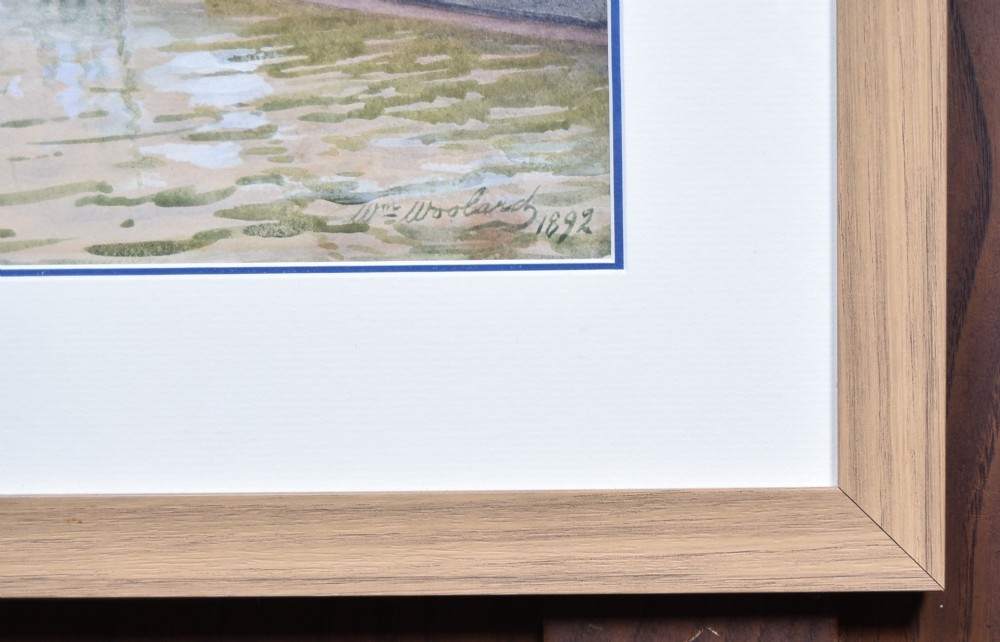 A framed watercolour painting depicting vessels and shipping in the Port of Leith harbour within a light wood frame. View VIII