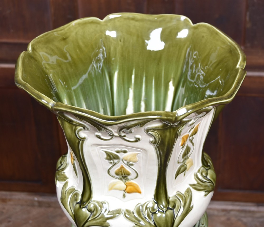Art Nouveau Majolica Jardinière and Pedestal View IV