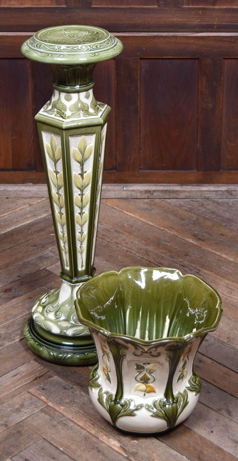 Art Nouveau Majolica Jardinière and Pedestal View V