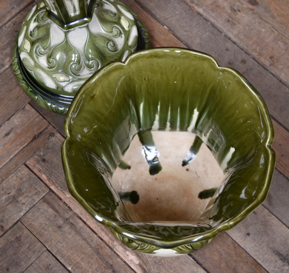Art Nouveau Majolica Jardinière and Pedestal View VII