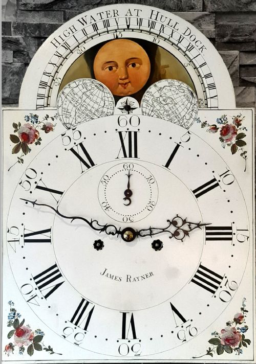AN IMPORTANT MOON DIAL LONGCASE GRANDFATHER CLOCK BY JAMES RAYNER OF HULL C1790 LONG CASE - ADDITIONAL PHOTO 1