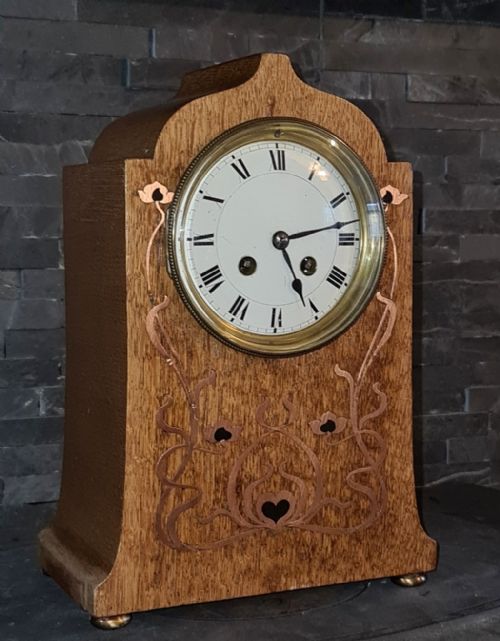 art nouveau copper inlaid mantle clock c1900 - CATEGORY: ANTIQUE CLOCKS - DATED 1900