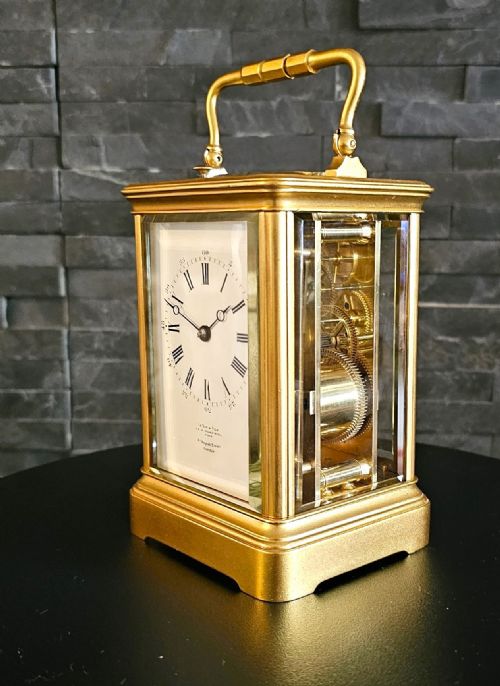 STUNNING FRENCH GILDED BRASS STRIKE REPEAT CARRIAGE CLOCK BY LE ROY OF PARIS C1890 - ADDITIONAL PHOTO 1