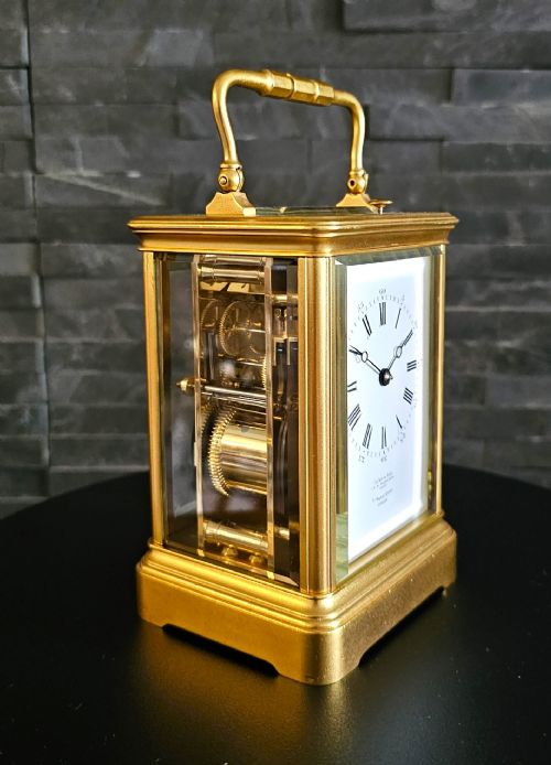 STUNNING FRENCH GILDED BRASS STRIKE REPEAT CARRIAGE CLOCK BY LE ROY OF PARIS C1890 - ADDITIONAL PHOTO 2