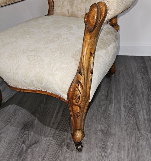 A LOVELY VICTORIAN WALNUT OPEN ARM CHAIR C1880 - ADDITIONAL PHOTO 2