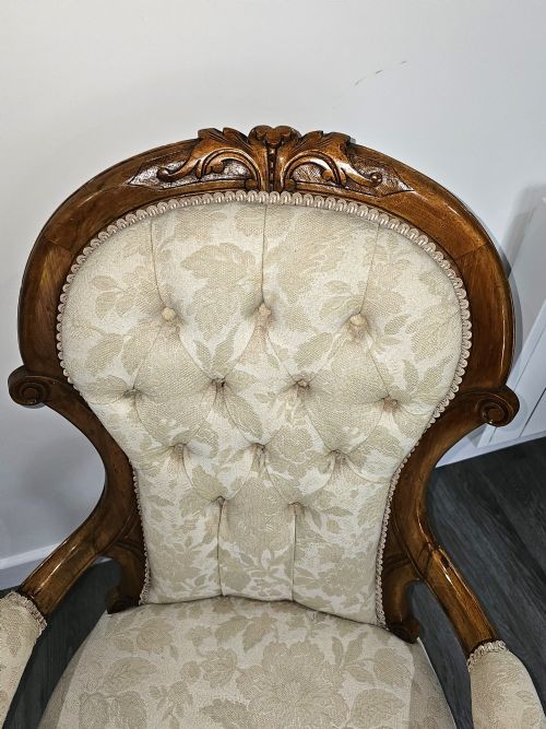 A LOVELY VICTORIAN WALNUT OPEN ARM CHAIR C1880 - ADDITIONAL PHOTO 3