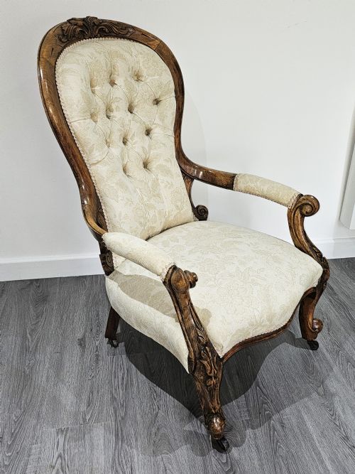 A FINE VICTORIAN WALNUT OPEN ARM CHAIR C1880 - ADDITIONAL PHOTO 1