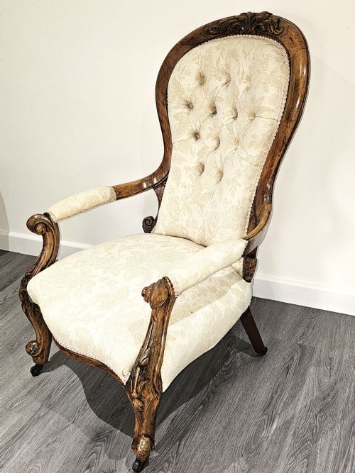 A FINE VICTORIAN WALNUT OPEN ARM CHAIR C1880 - ADDITIONAL PHOTO 4