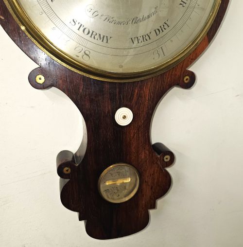 GEORGIAN ROSEWOOD INLAID FAGIOLI OF CLERKENWELL LONDON MERCURIAL BAROMETER - ADDITIONAL PHOTO 2