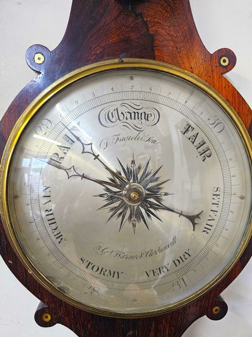 GEORGIAN ROSEWOOD INLAID FAGIOLI OF CLERKENWELL LONDON MERCURIAL BAROMETER - ADDITIONAL PHOTO 6