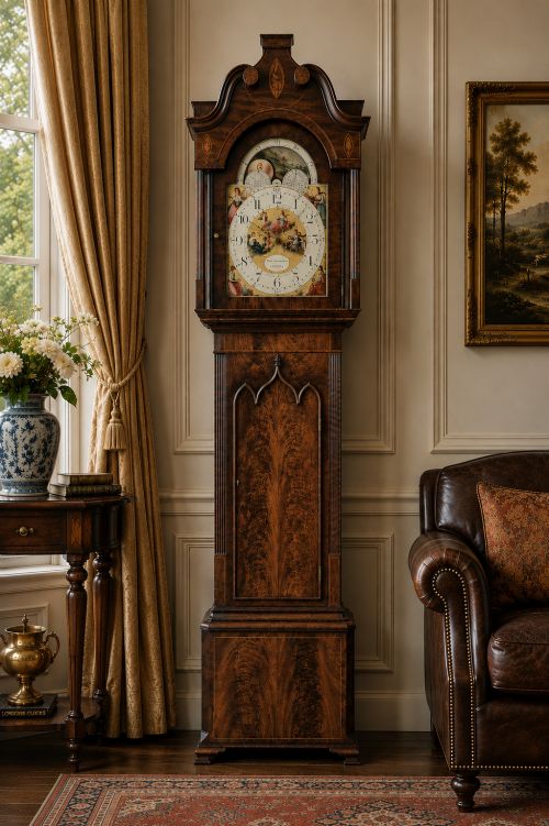 An Exceptional Regency Mahogany Moonphase Longcase Clock by Samuel Kellett of Bredbury