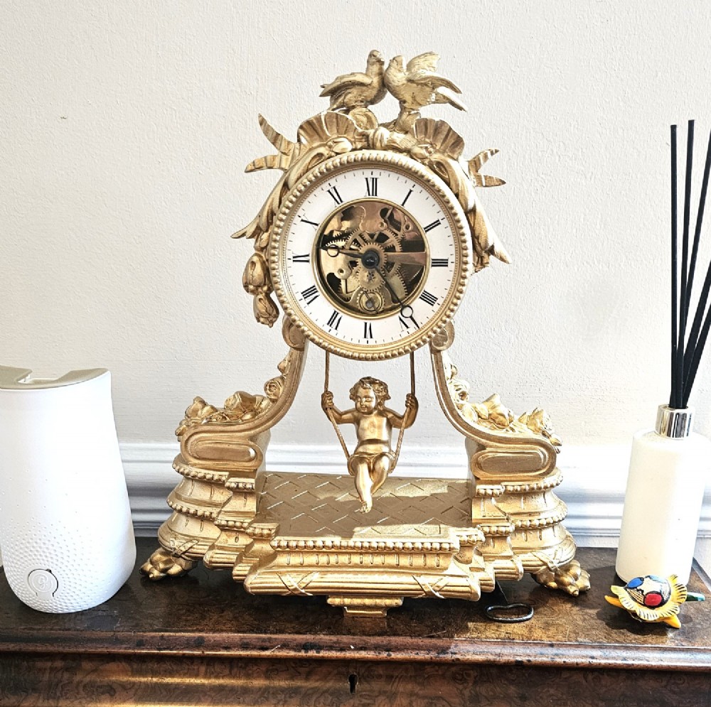 Rare Eugene Farcot French Swinging Cherub Clock C1880