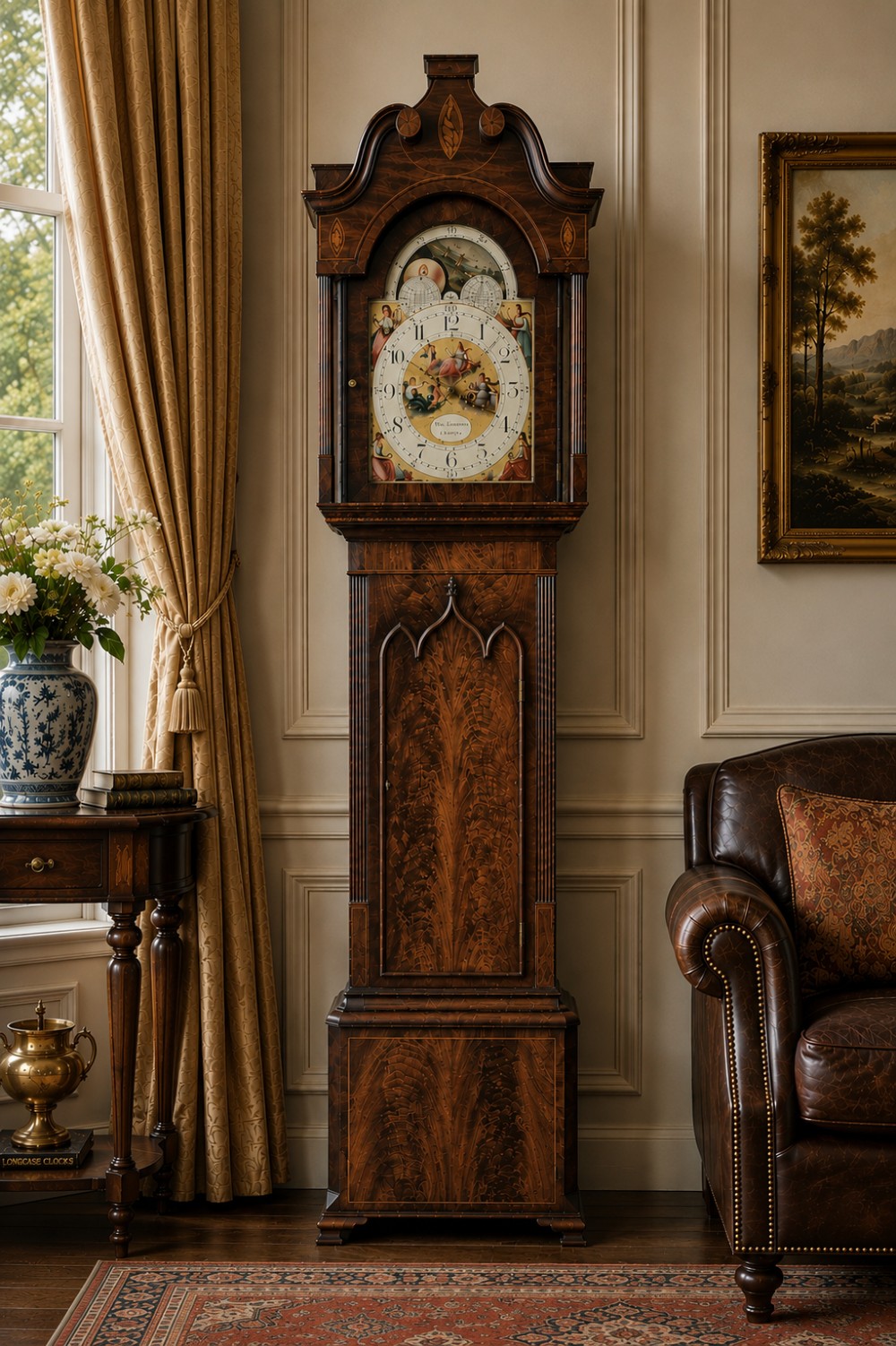 An Exceptional Regency Mahogany Moonphase Longcase Clock by Samuel Kellett of Bredbury