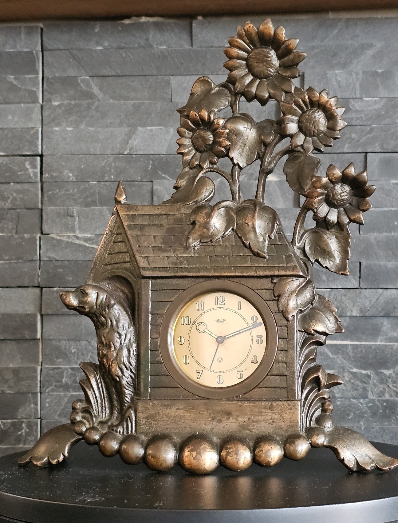 Very Rare Art Deco Jaeger Bronzed Novelty Alarm Table Clock C1920-30