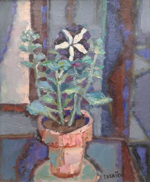 fig 2. Nicolas Issaiev Russian cubist still live ca 1940 oil on board  antique painting