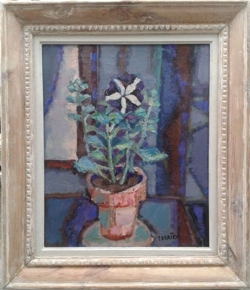 fig 1. Nicolas Issaiev Russian cubist still live ca 1940 oil on board  antique painting
