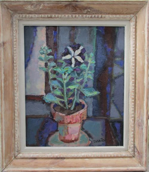 Nicolas Issaiev Russian Cubist Still Live Ca 1940 Oil on Board  Antique Painting