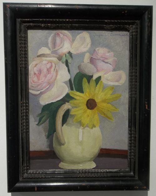 French Antique Arts and Crafts Oil Painting Flowers Ca 1910 Suzanne Bernouard