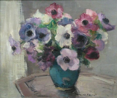 Anemones, Leopold Pascal (1900-1957) French Chelsea School Artist Antique Oil on Canvas