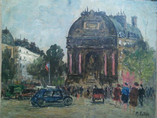 French Paris Latin Quarter Antique Oil, 1930-40 Period, Francois Gall's Student  Maurice Falliès
