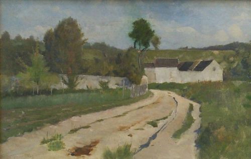 French Antique Impressionist Plein Air Study of a Country Lane Dated 1887, Oil on Canvas