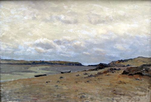The Somme Bay  Shoreline and Beach Ca 1910 Antique French Oil by Charles Carlos-lefebure (1853-1938