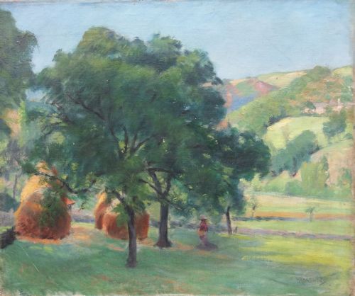 Russian - American Impressionnist Manuel Barthold (1874- 1947) Haystacks, ca 1910 oil on canvas