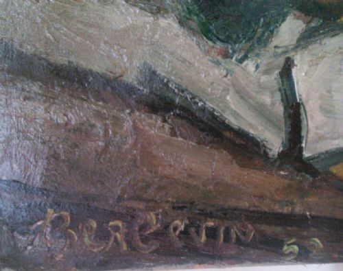 fig 1. French Albert Bergevin  Cabbage and Bread antique oil painting, 1952