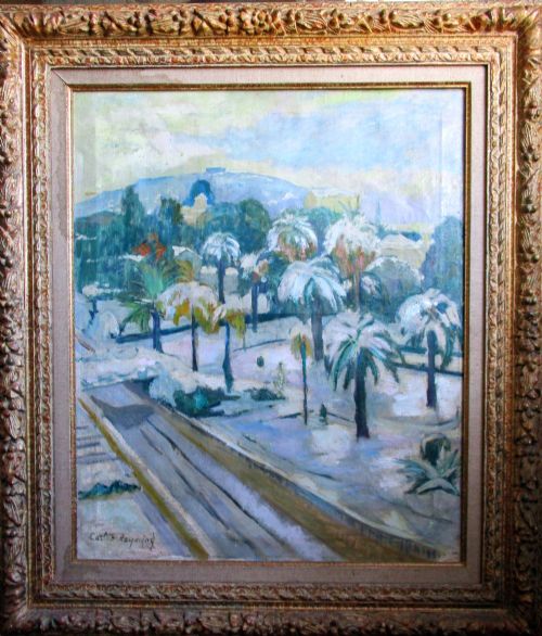 Snow in Cimiez in the South of France - The View from Matisse's Home by a Friend of the Master, Exhibited Oil on Canvas Ca 1941.