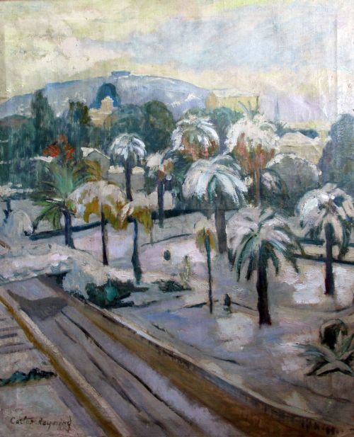 fig 1. Snow in Cimiez in the South of France - the view from Matisse's home by a friend of the master, exhibited oil on canvas ca 1941.