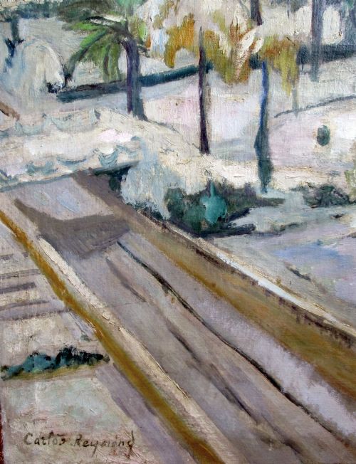 fig 2. Snow in Cimiez in the South of France - the view from Matisse's home by a friend of the master, exhibited oil on canvas ca 1941.