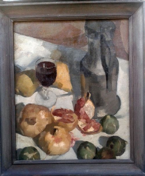 fig 1. Cezannian Still life with Figs and Pomegranates antique oil on canvas c 1943 Antoine Martinez (French 1913-1970)