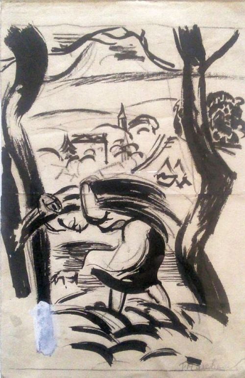 Bloomsbury Group C 1920 Antique Ink Drawing "Autumn" Jean Hippolyte Marchand (1883–1940)