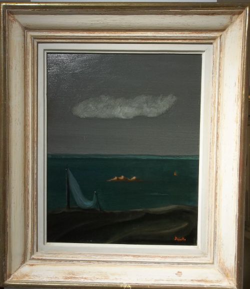 French Surrealist Oil  on Canvas Ca 1947 Margritte-esque  Cloud by Roger Brielle (1899-1960)