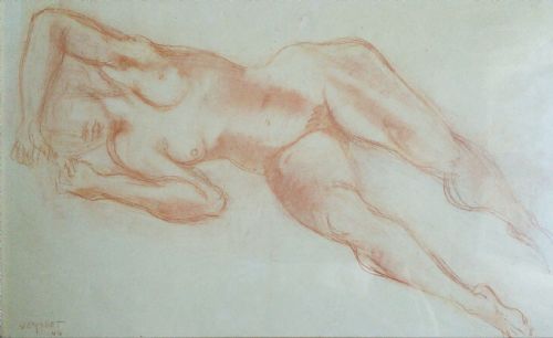 fig 1. Antique French sculptural female nude drawing 1944 Raymond Veysset